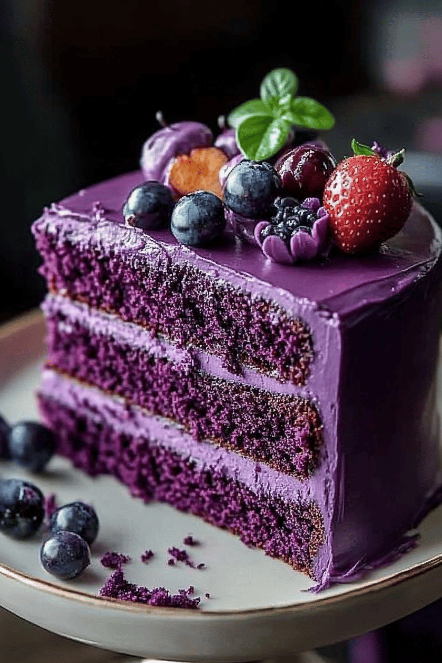 Purple Velvet Cake Recipe ingredients organized and measured on kitchen counter